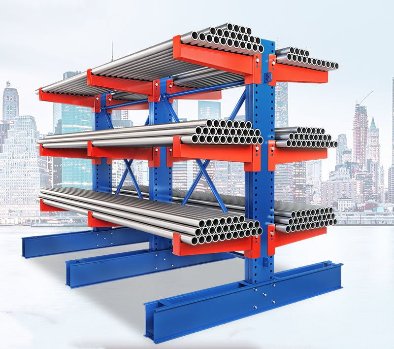 Cantilever Shelving System for Metal, Lumber, and Pipes