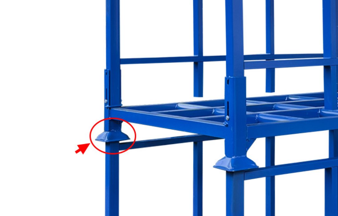 Stackable racks stacked safely in a warehouse