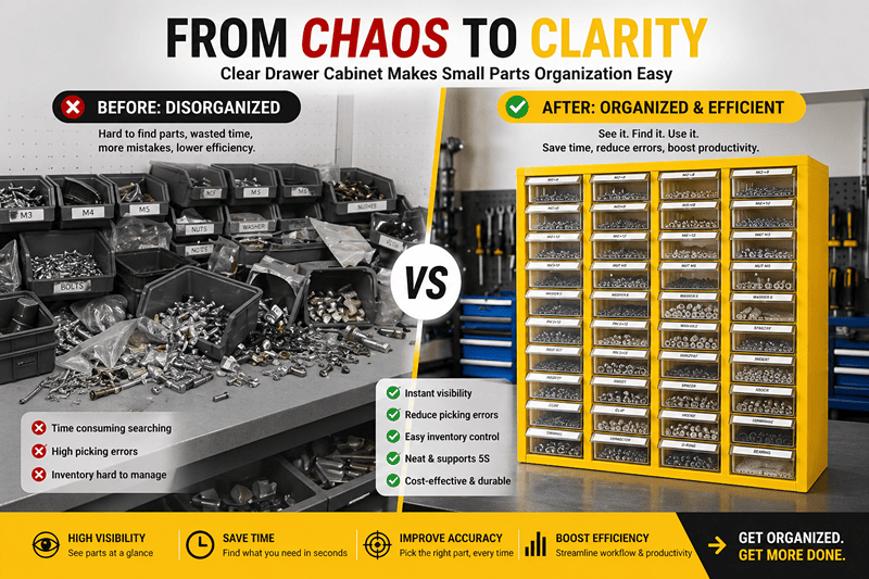 Why Do Many Workshops Prefer a Clear Drawer Cabinet for Small Parts Organization?