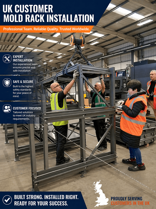 Mold rack safety features and quality certifications