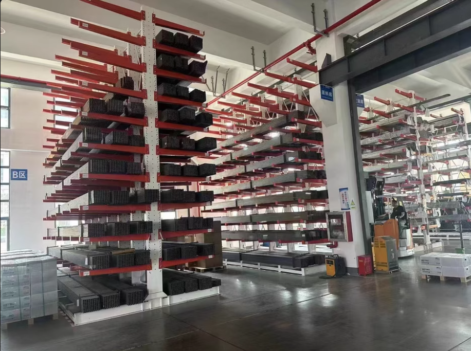 A close-up of a cantilever rack's high-quality steel and welding