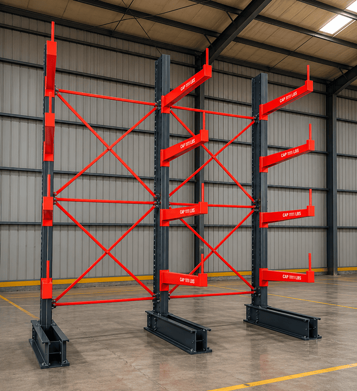 A side-by-side comparison of a cheap, rusted rack and a high-quality, powder-coated cantilever rack.