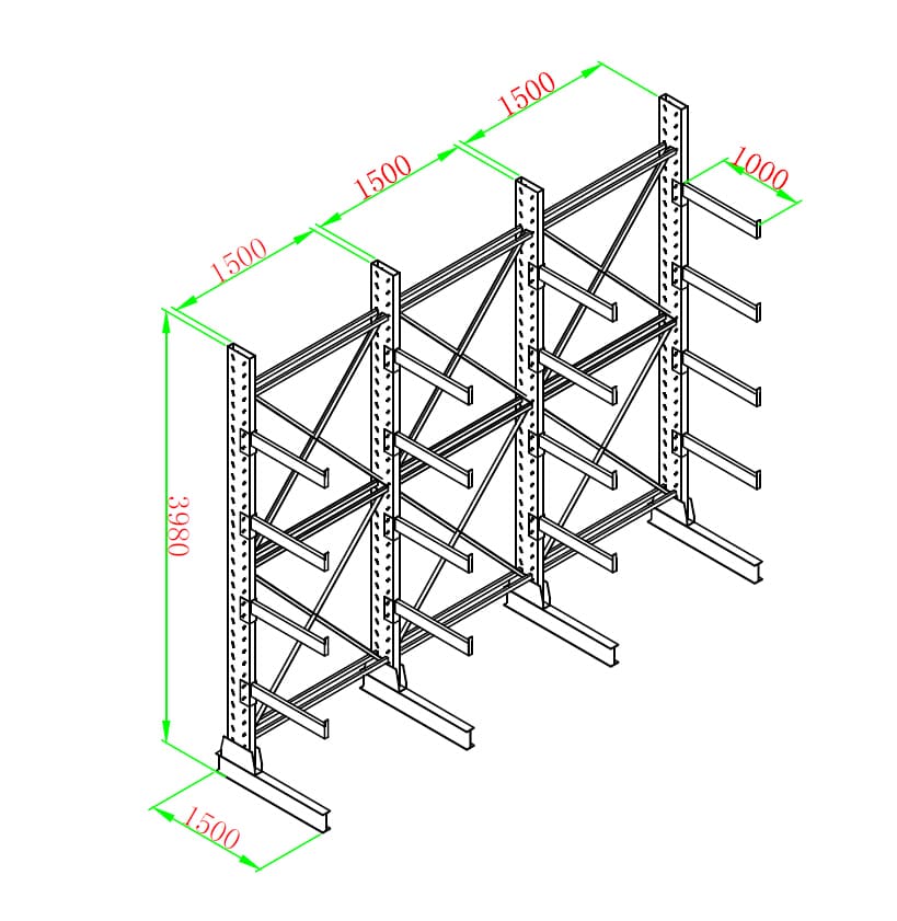 An engineer reviewing a custom cantilever rack design on a computer screen.