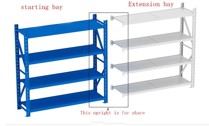 Close-up view of a sturdy medium duty shelf beam and upright connection