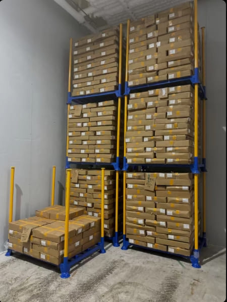 Diagram showing cost savings with stacking racks vs fixed racks