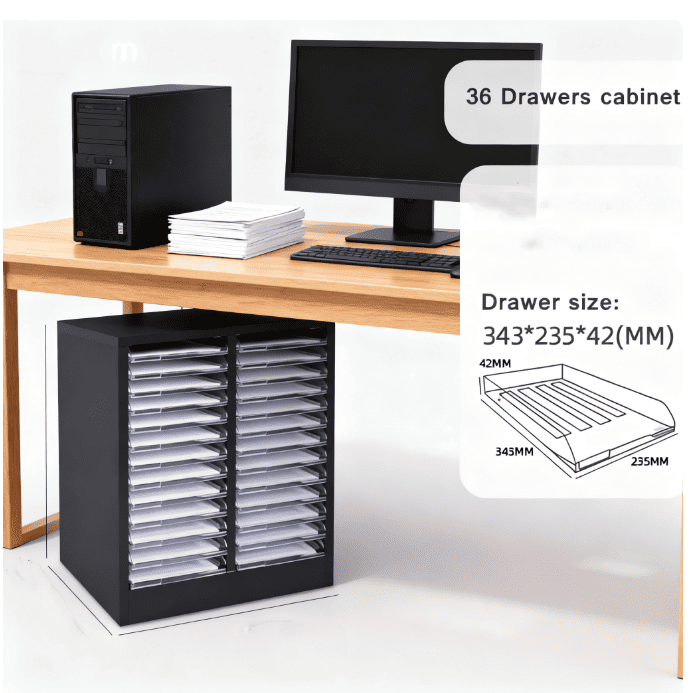 A detailed shot of a cabinet's full-extension drawer and locking mechanism.